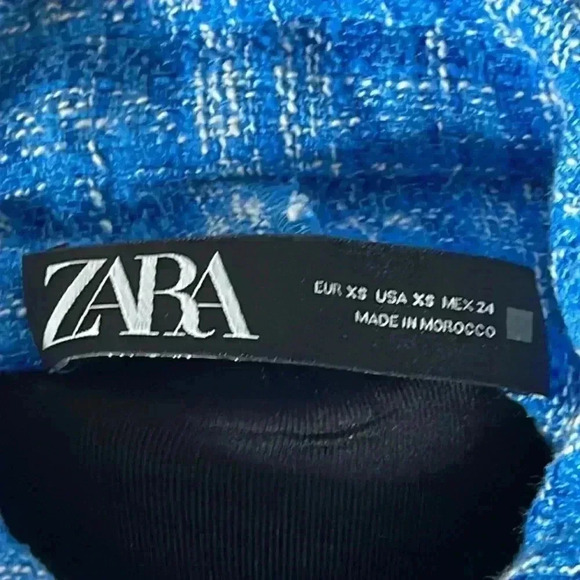 Zara Bright Blue Tweed Strictures Cropped Jacket with Rhinestone Buttons Size XS - Picture 8 of 9